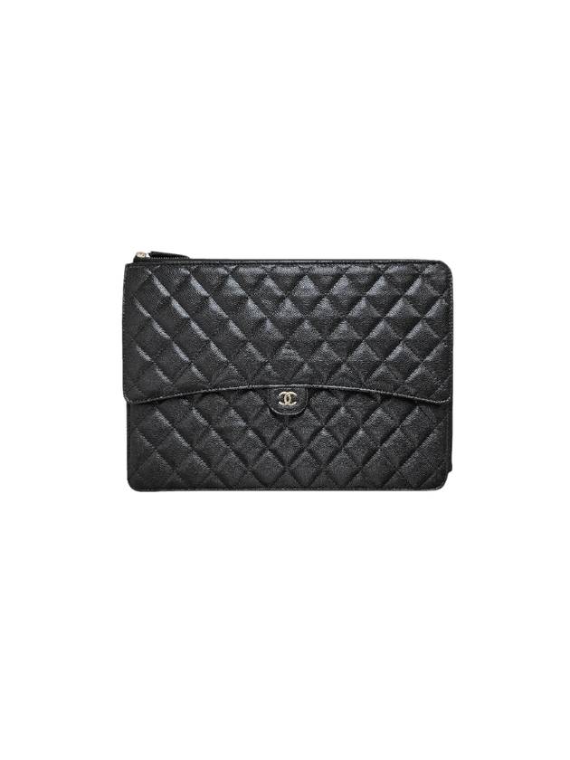 CC Logo Classic Flap Caviar Clutch Bag Black Chanel