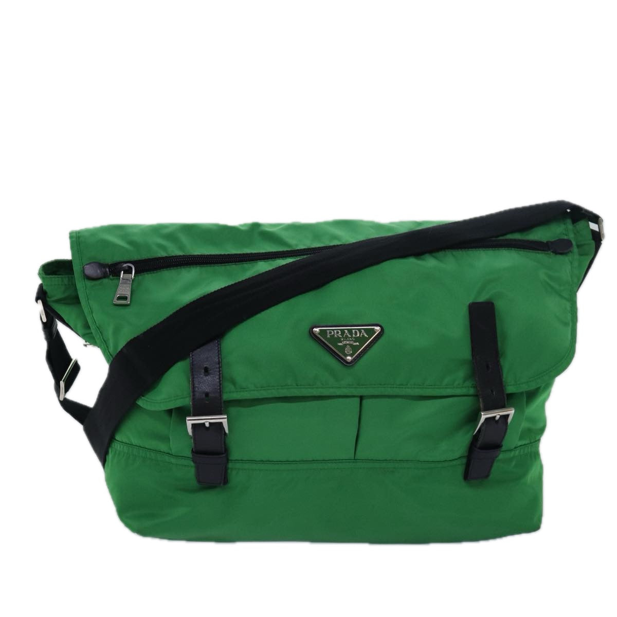 Prada Shoulder Bag Auth Nylon Green Green Auth 78081