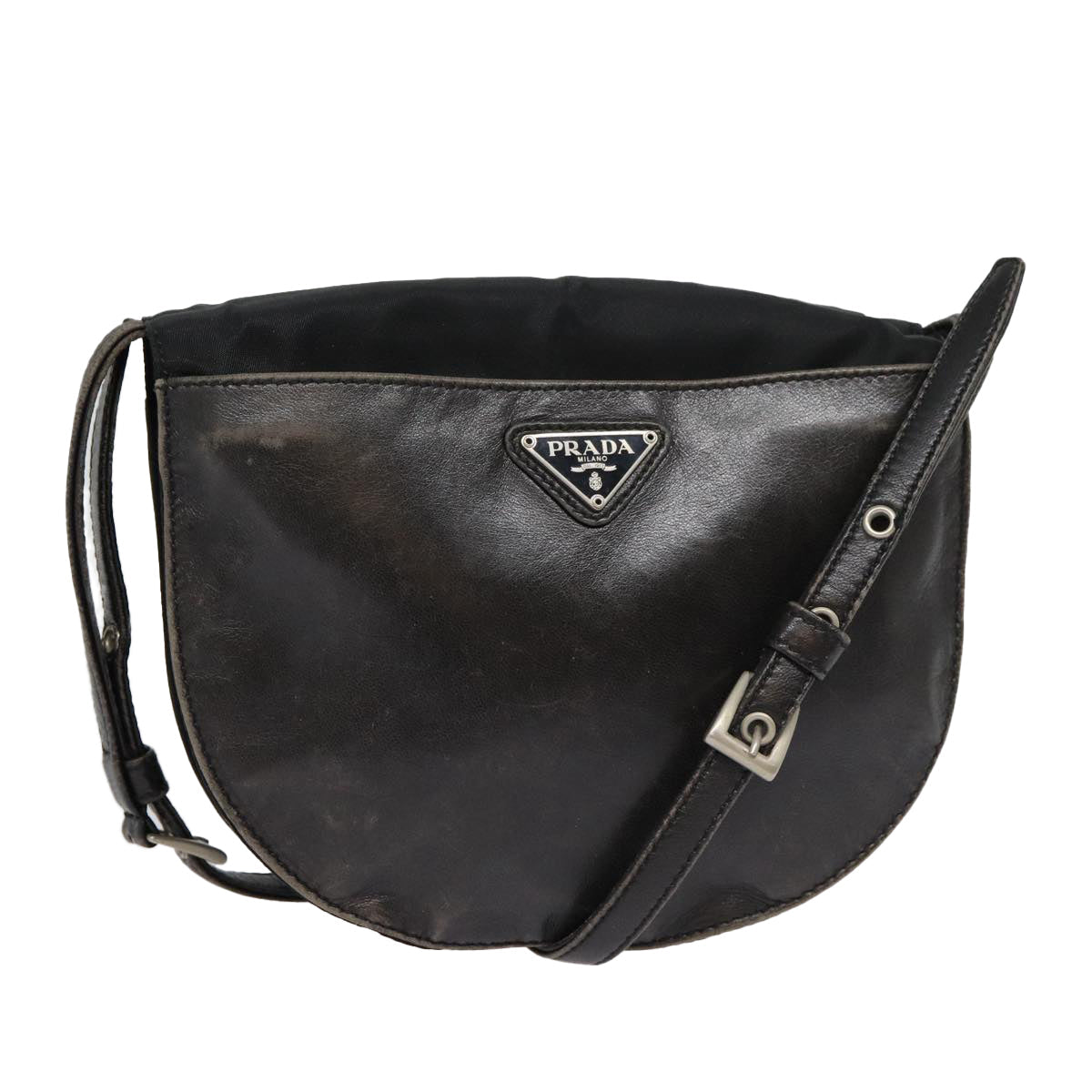 Prada Shoulder Bag Auth Leather Black Silver Black Auth 78102