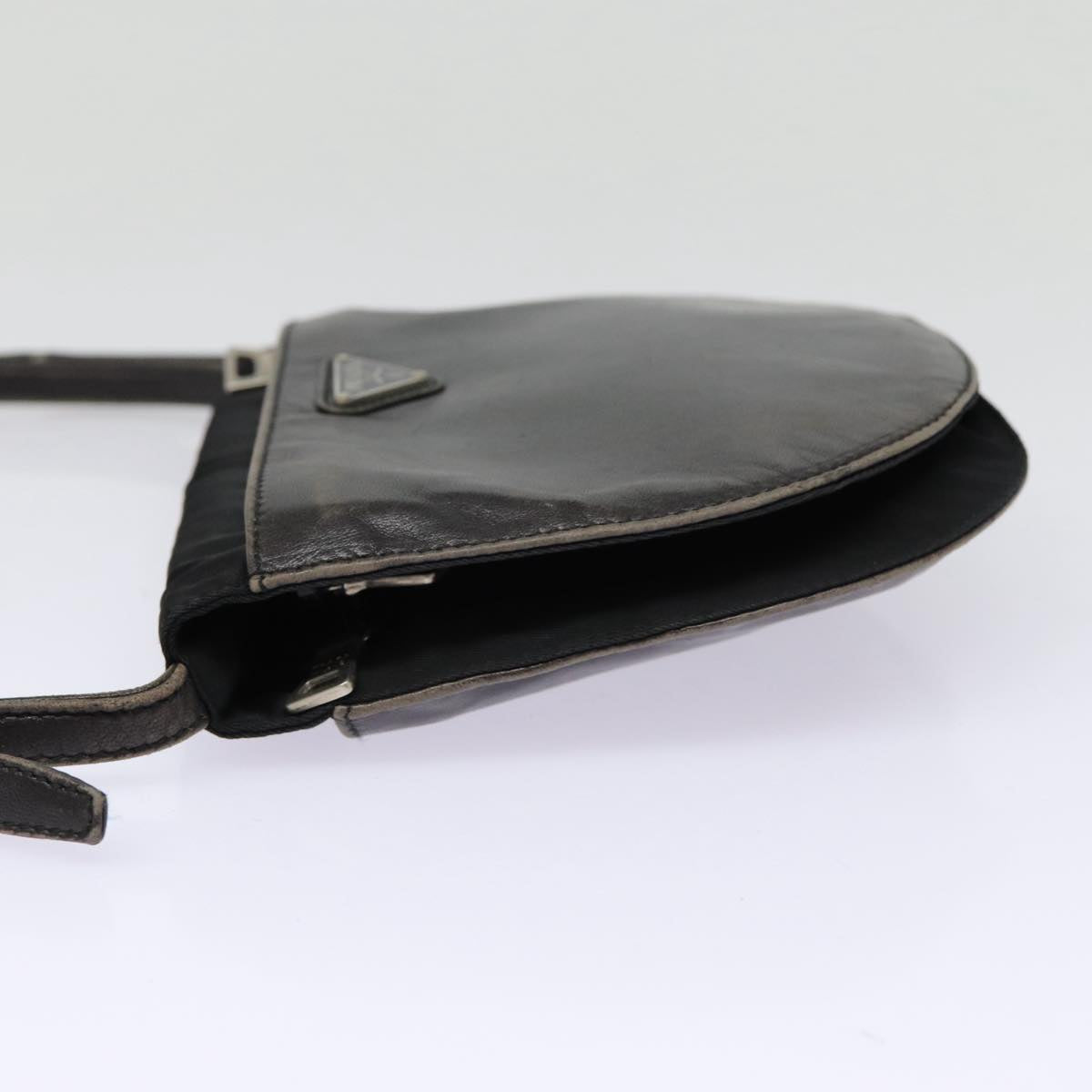 Prada Shoulder Bag Auth Leather Black Silver Black Auth 78102