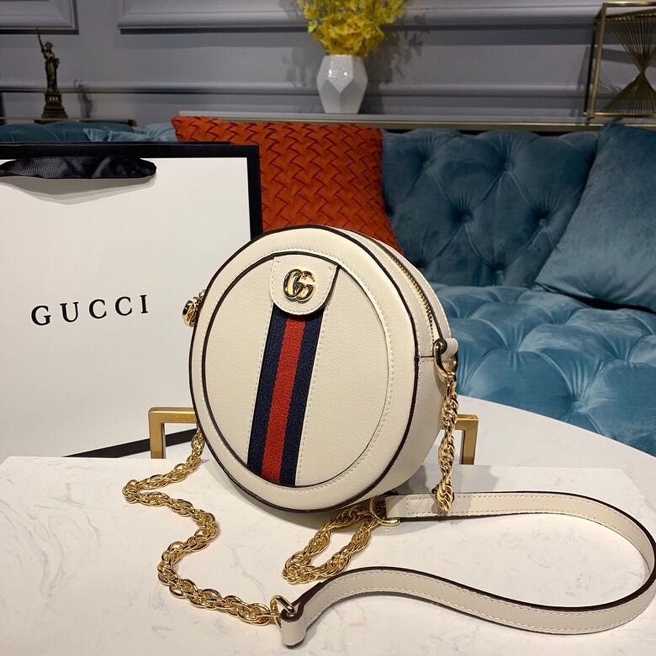 gg Ophidia gg Round 7in White Mini Shoulder Bag