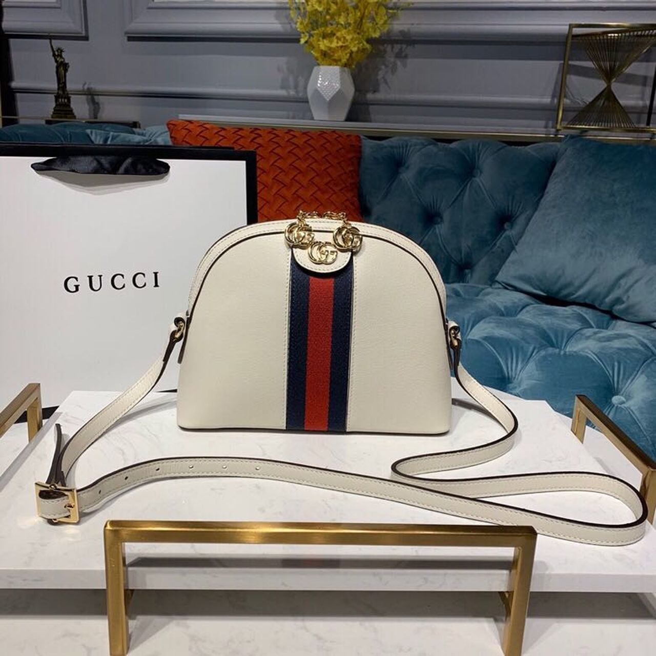 gg Ophidia 9in 24cm White Shoulder Bag