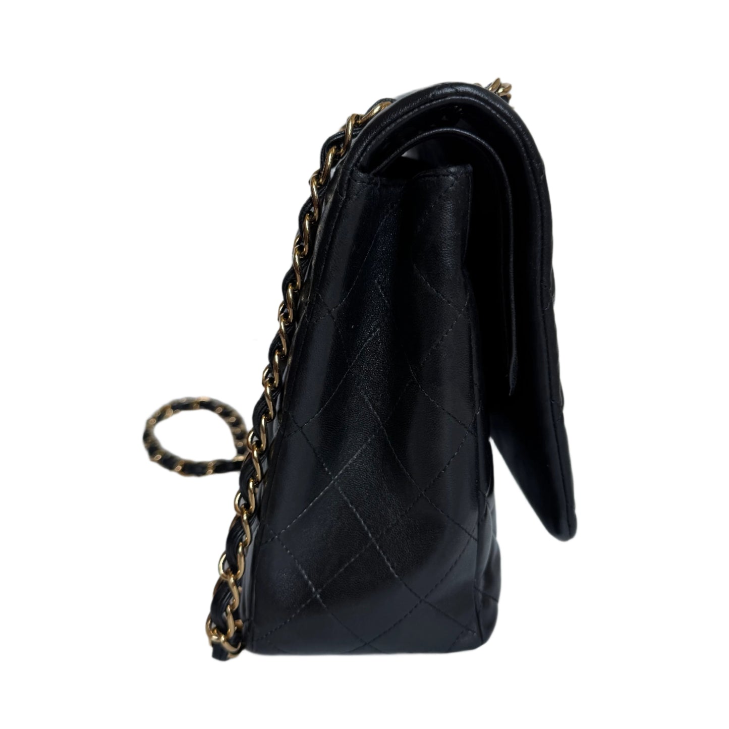 Chanel Classic Flap Maxi Lambskin Double Flap Black Gold Leather Handbag Tone Hardware