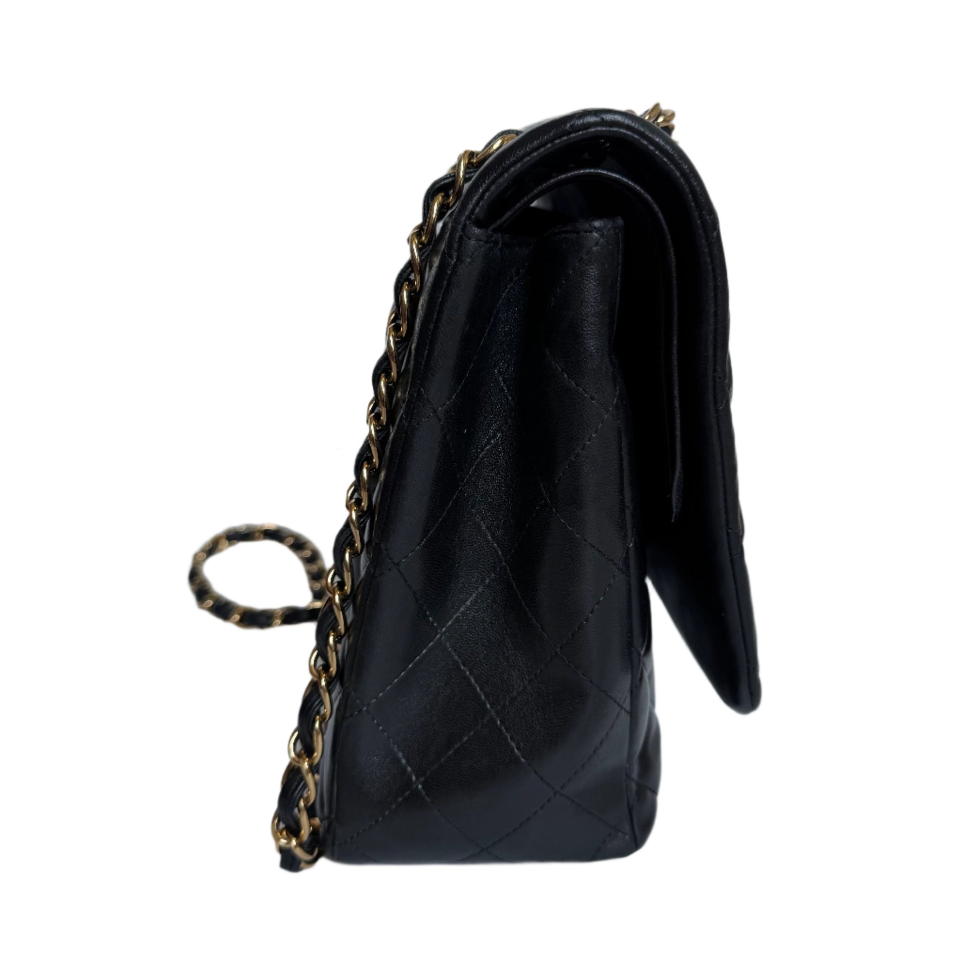 Chanel Classic Flap Maxi Lambskin Double Flap Black Gold Leather Handbag Tone Hardware