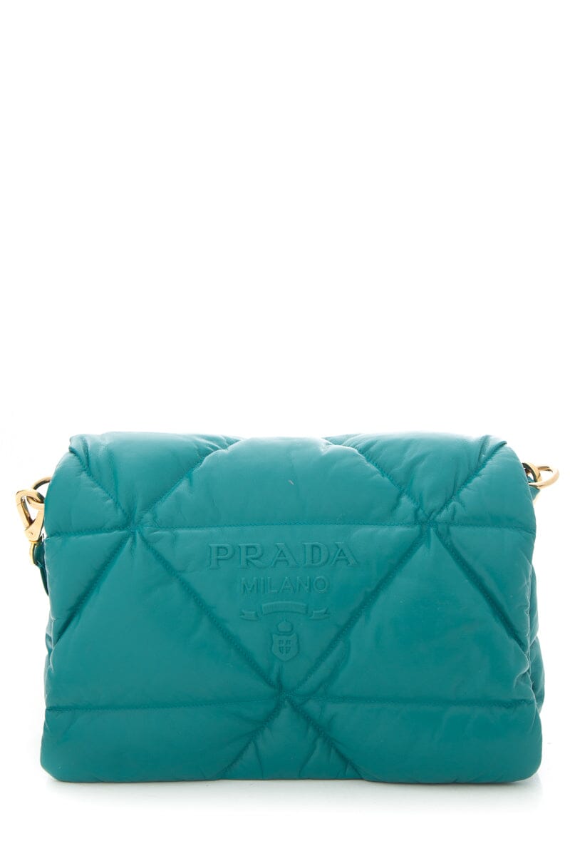 Prada Teal Puffed Patchwork Handbag With Strap Leather Gold Travel Bag