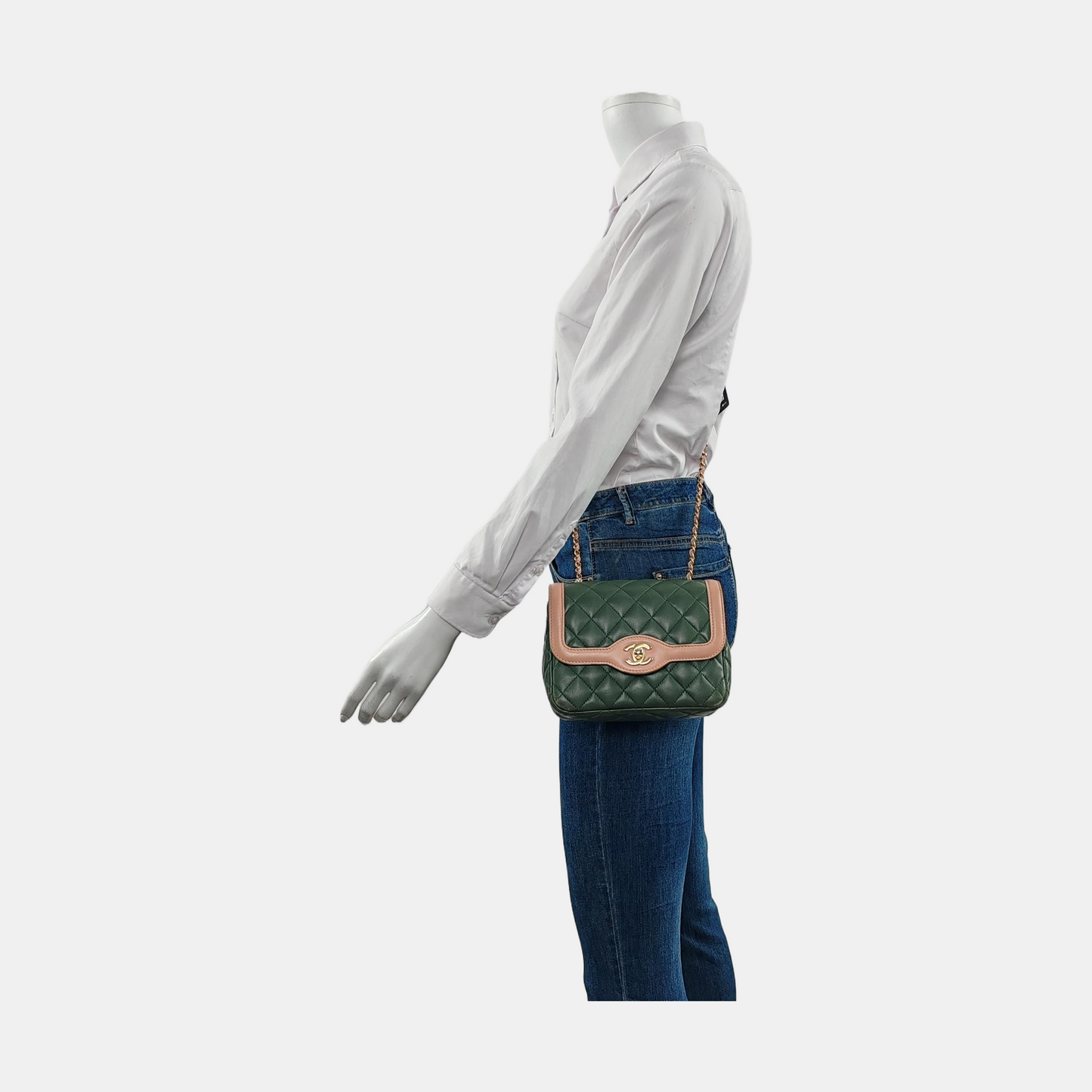 Chanel Flap Lambskin Edges Green Pink Crossbody Bag
