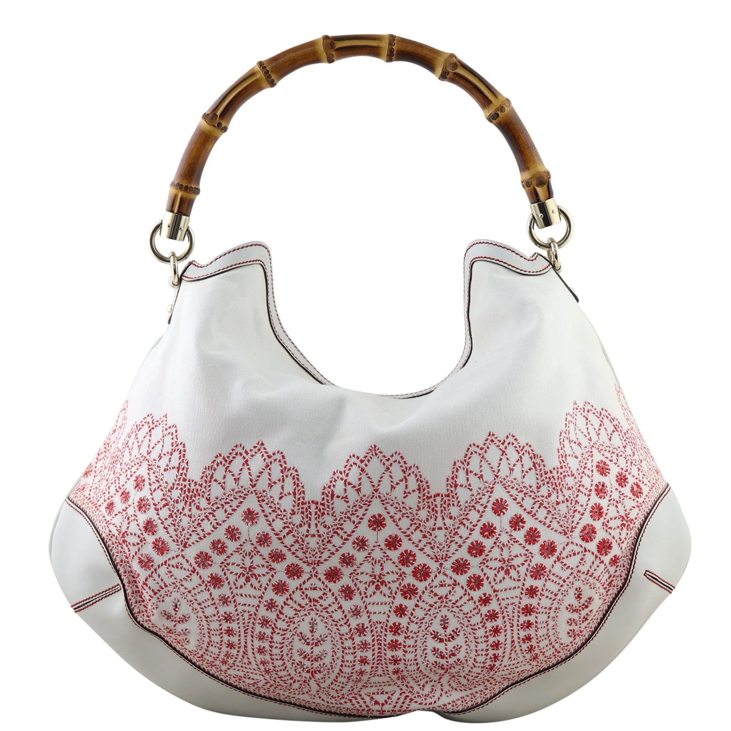 Gucci Embroidered Canvas Peggy Bamboo Hobo