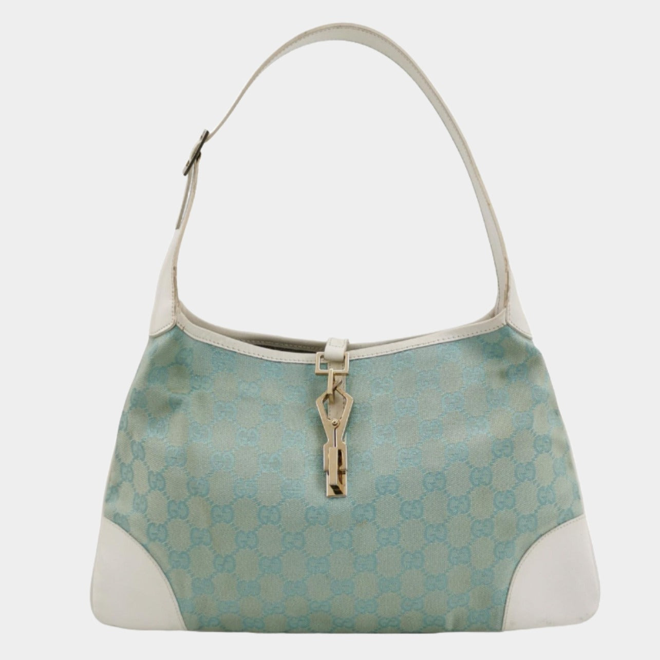 Gucci Jackie Leather Nylon White Blue Shoulder Bag