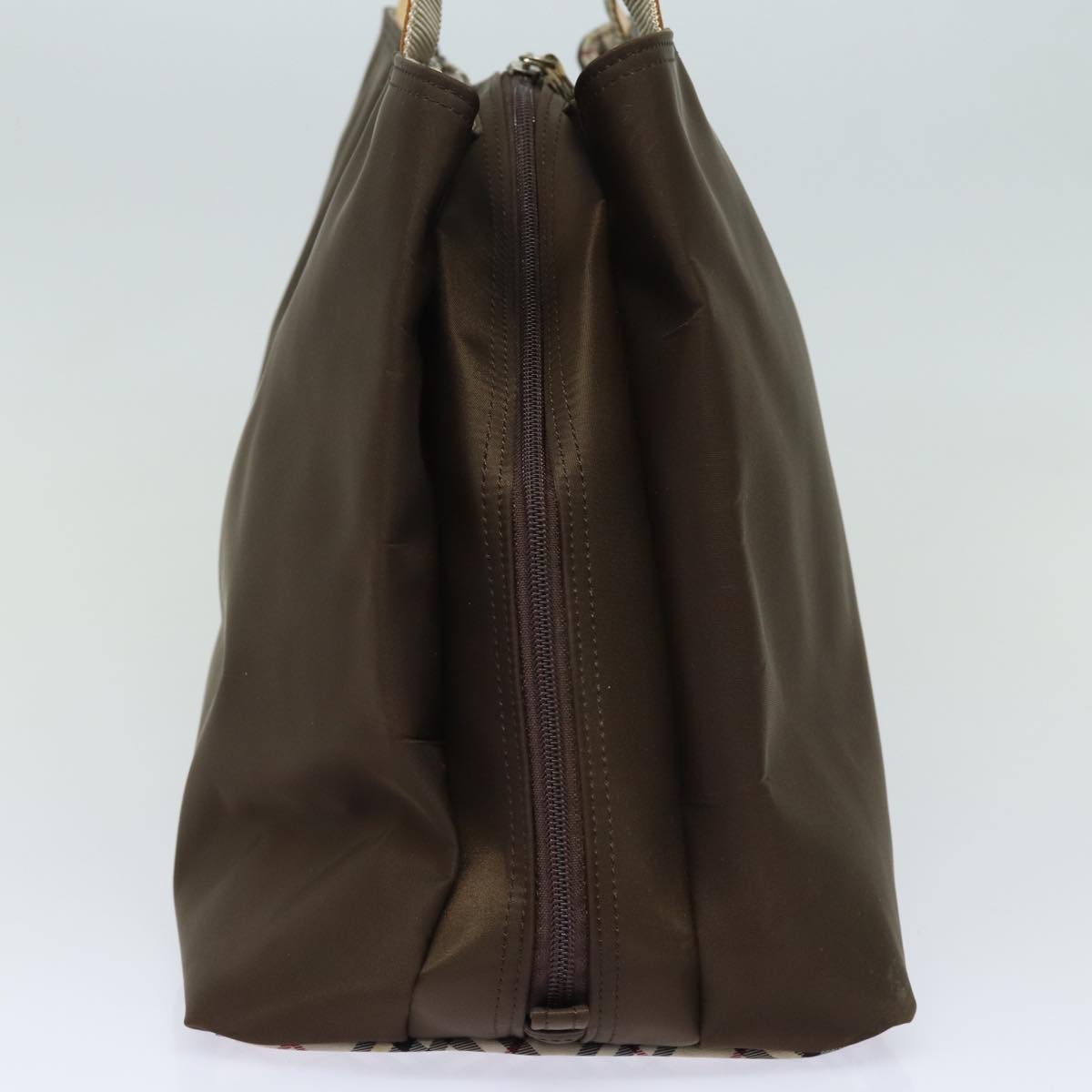 Burberry Luxury Nova Check Hand Bag Auth Nylon Brown Travel Bag
