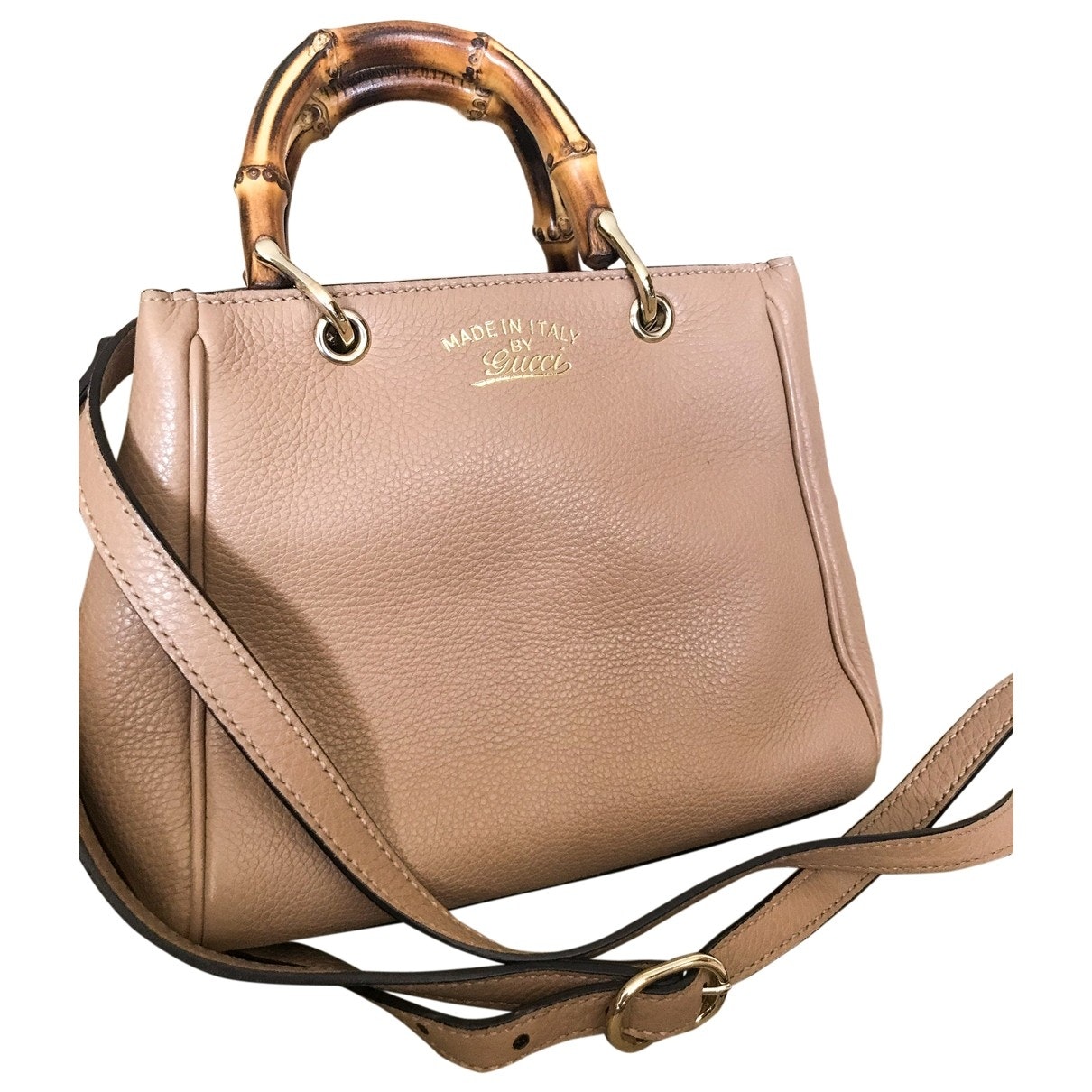 Gucci bamboo beige leather handbag