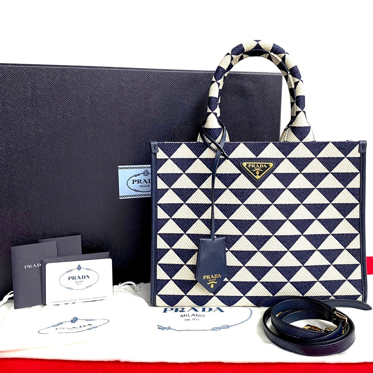 Navy Triangle Logo Metal Symbol Embroidery Fabric Leather Canvas Travel Bag