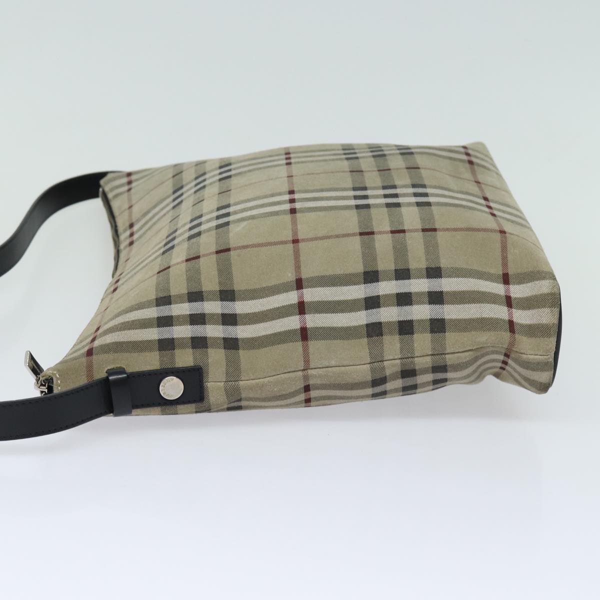 Burberry Luxury Nova Check Shoulder Bag Auth Suede Black Beige