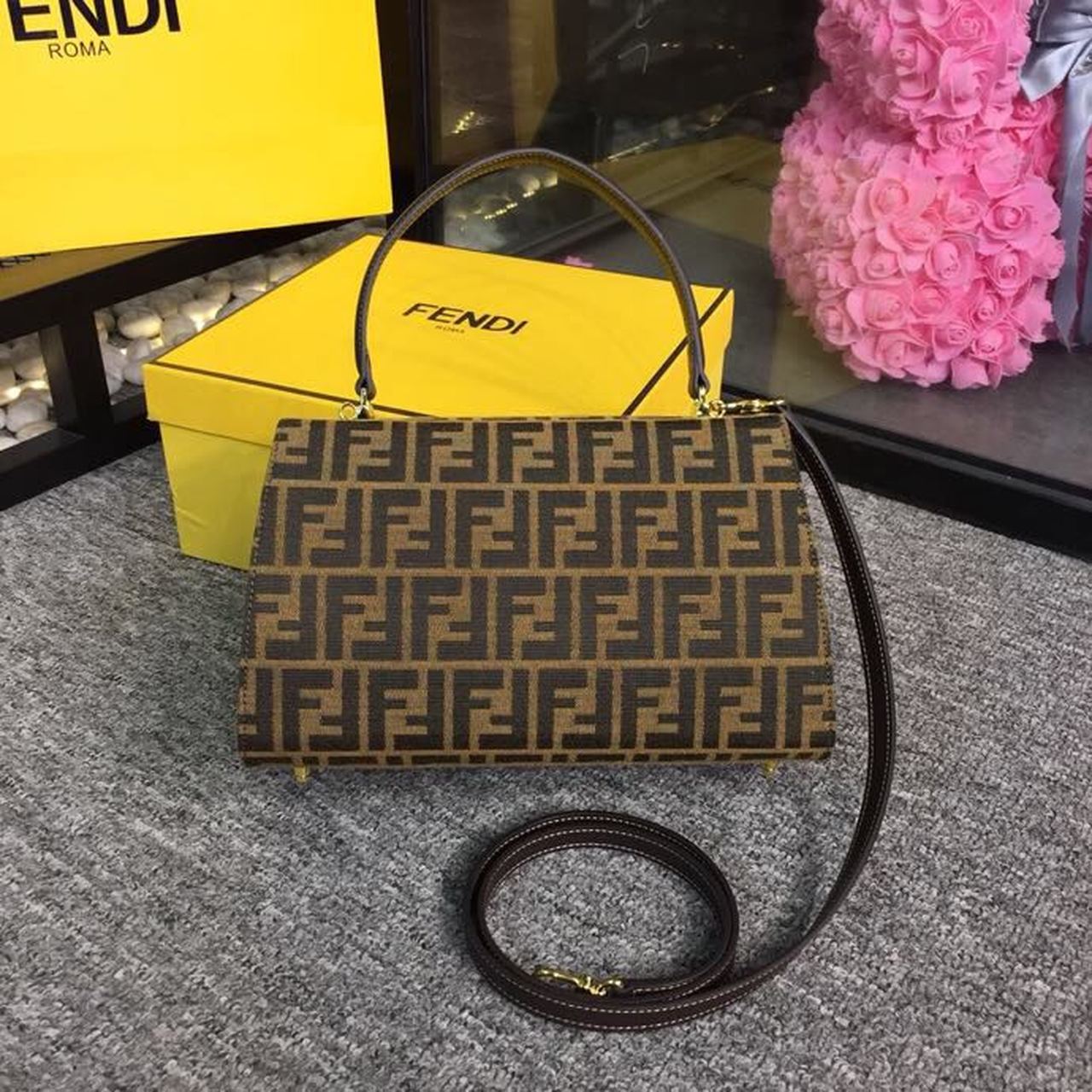 Fendi Top QualityTop Quality FF Single Canvas Brown Shoulder Bag