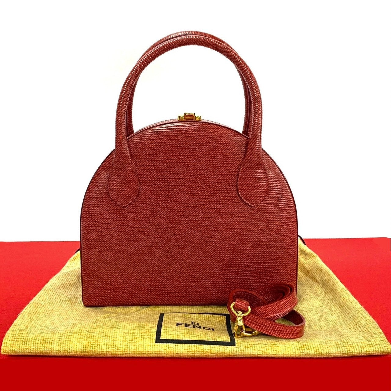 Fendi Shoulder Bag 2Way Women Leather Red