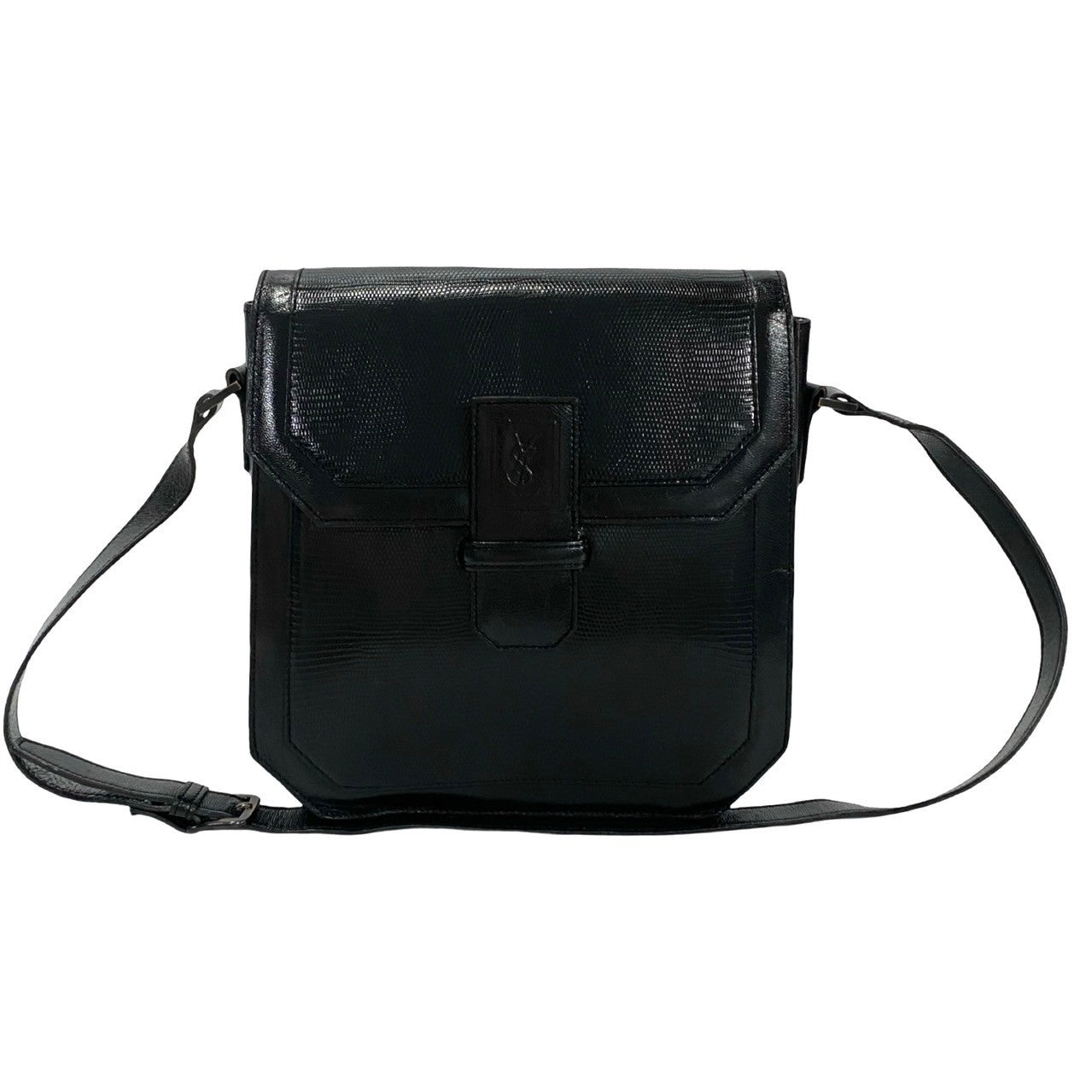 YSL Saint Laurent Yves Shoulder Bag Women Leather Black Logo 788E788 28657