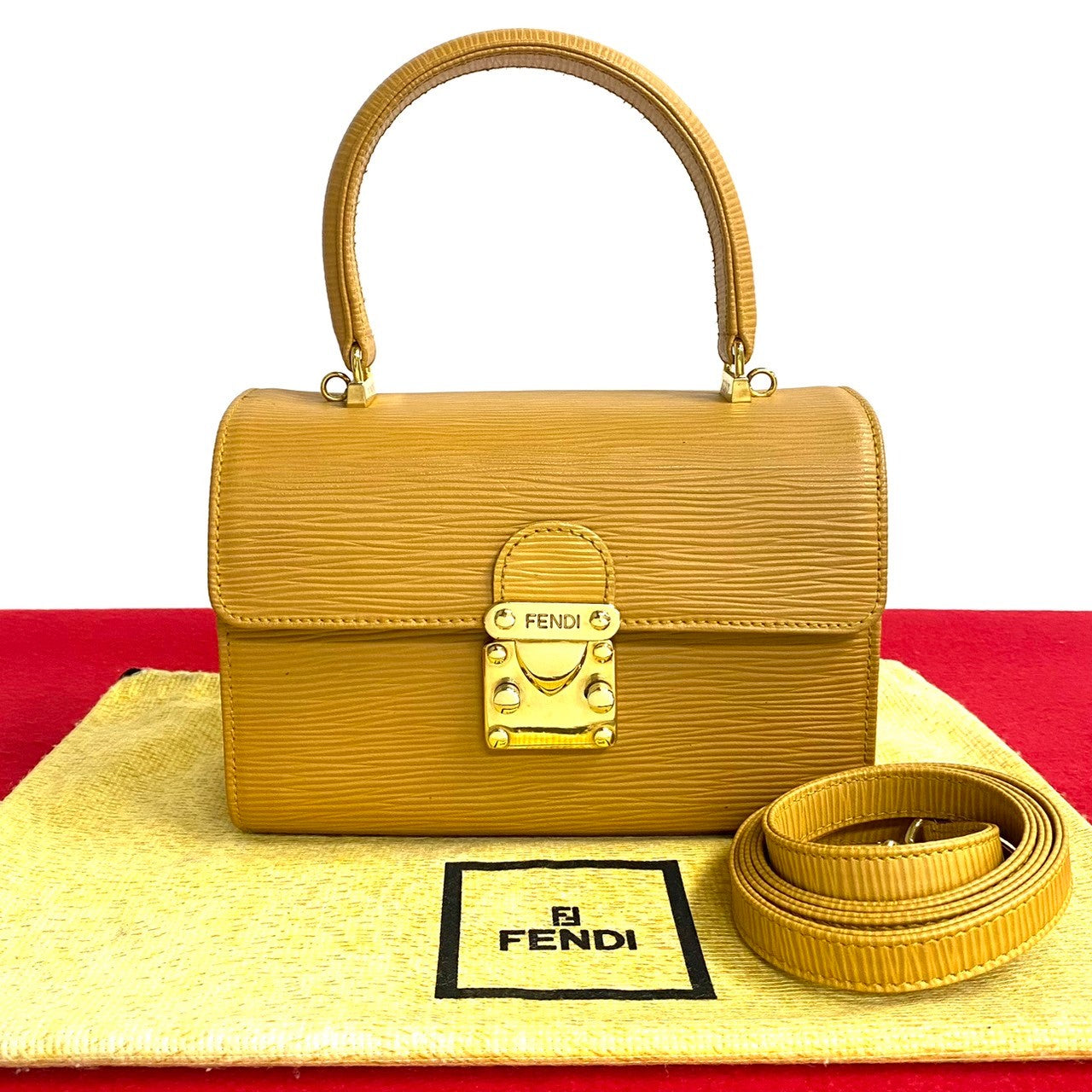Fendi Shoulder Bag Epi Women Leather Metal Yellow