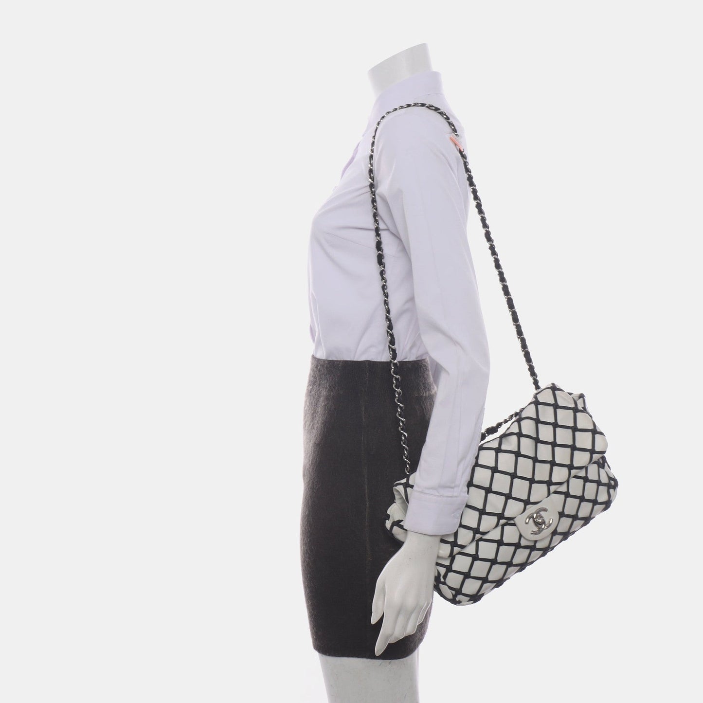 Chanel Lambskin Jumbo Canebiers Net Knots Flap White Handbag