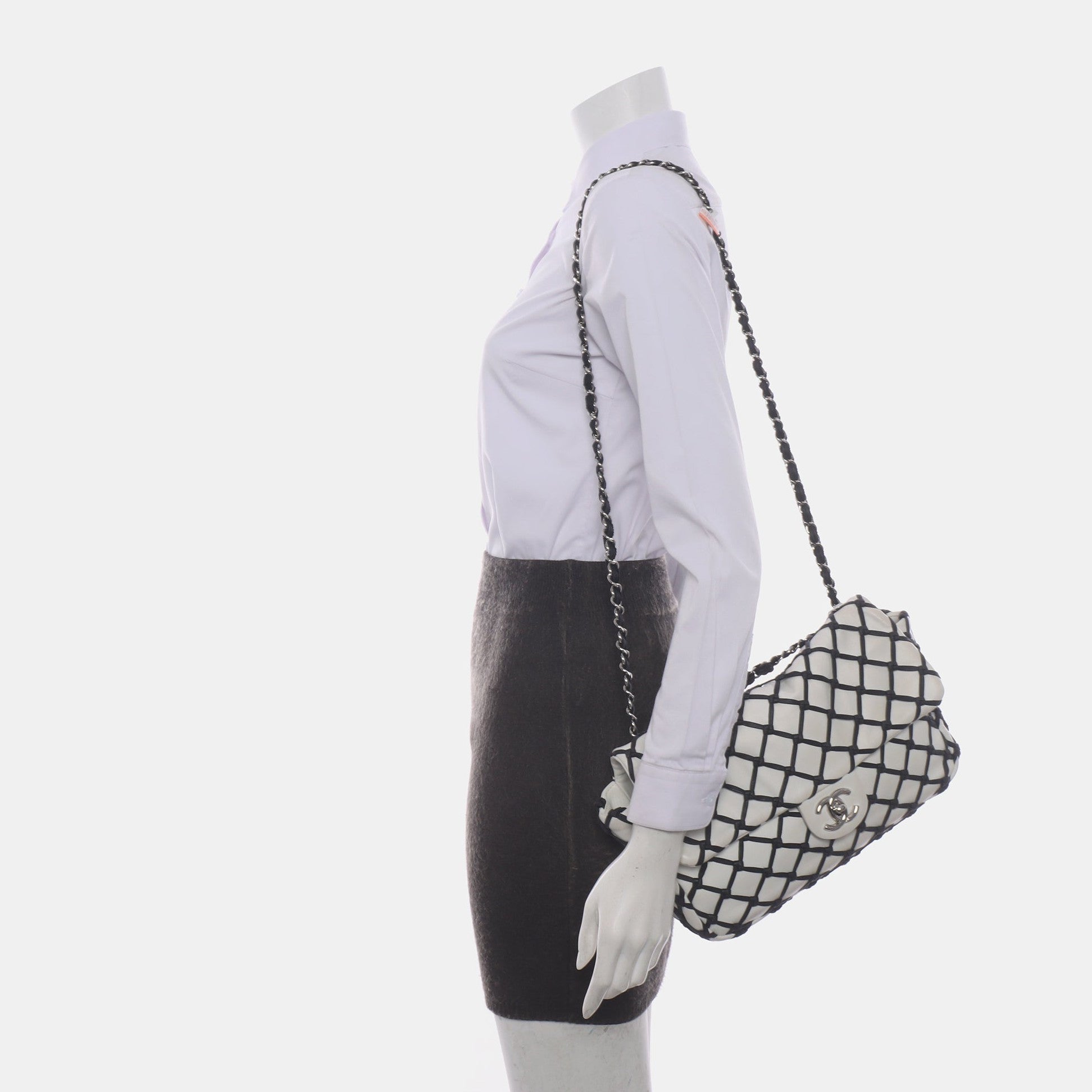 Chanel Lambskin Jumbo Canebiers Net Knots Flap White Handbag