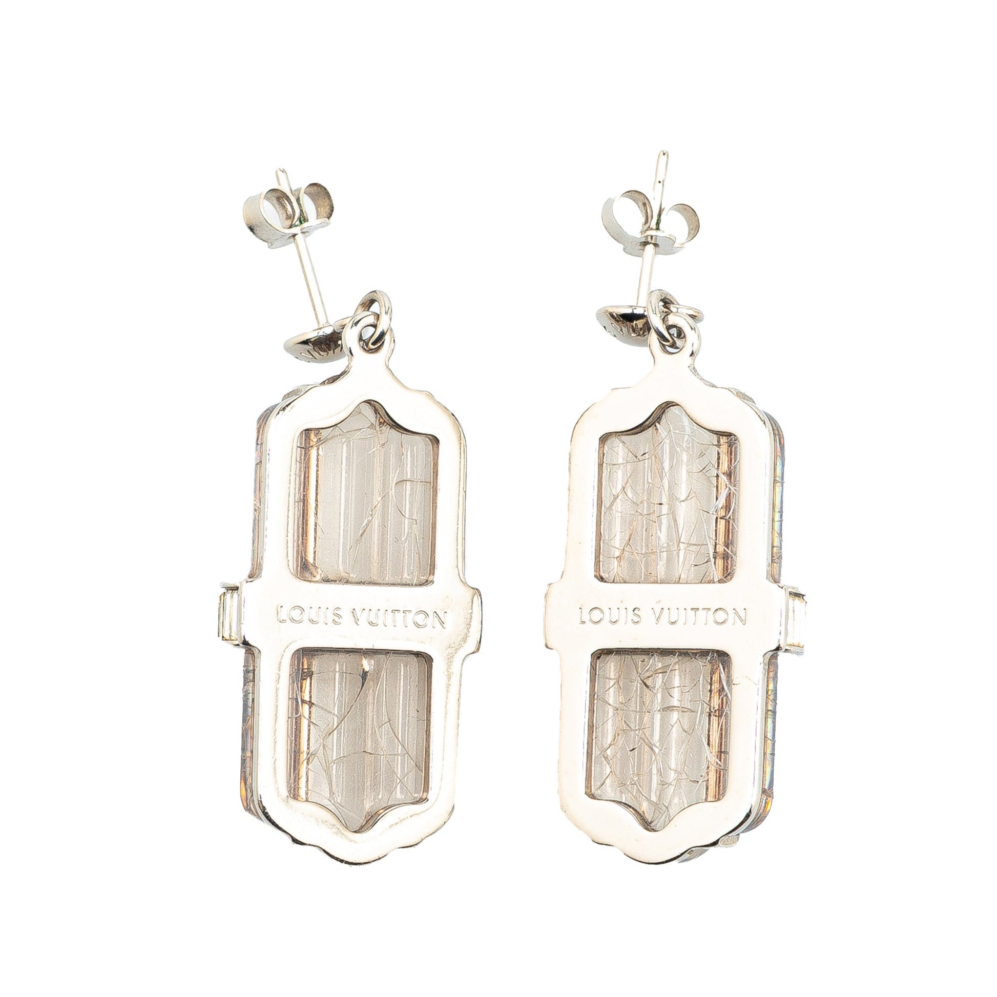 Silver Louis Vuitton Brass Book Le Reille Rock My World Earrings