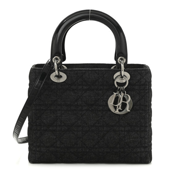 Dior Handbag Christian Cannage Lady Denim Black Medium