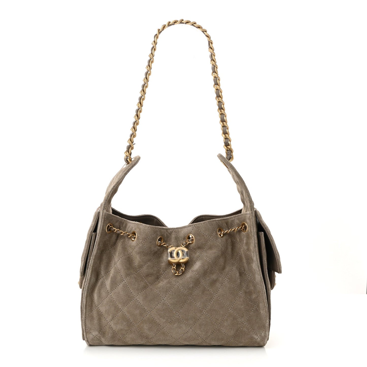 Chanel Suede Quilted Small 25 Handbag Dark Grey
