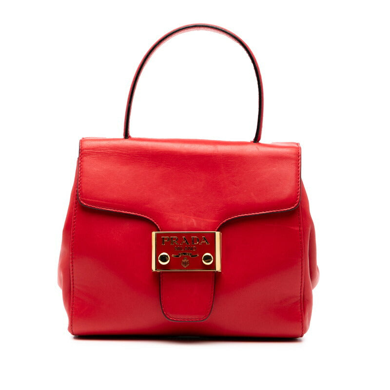 Prada Plate Handbag Leather Logo Travel Bag