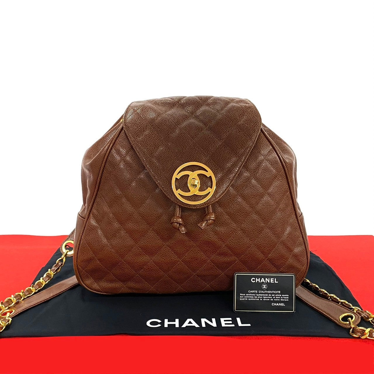 Chanel Backpack Matt caviar skin COCO Mark Brown