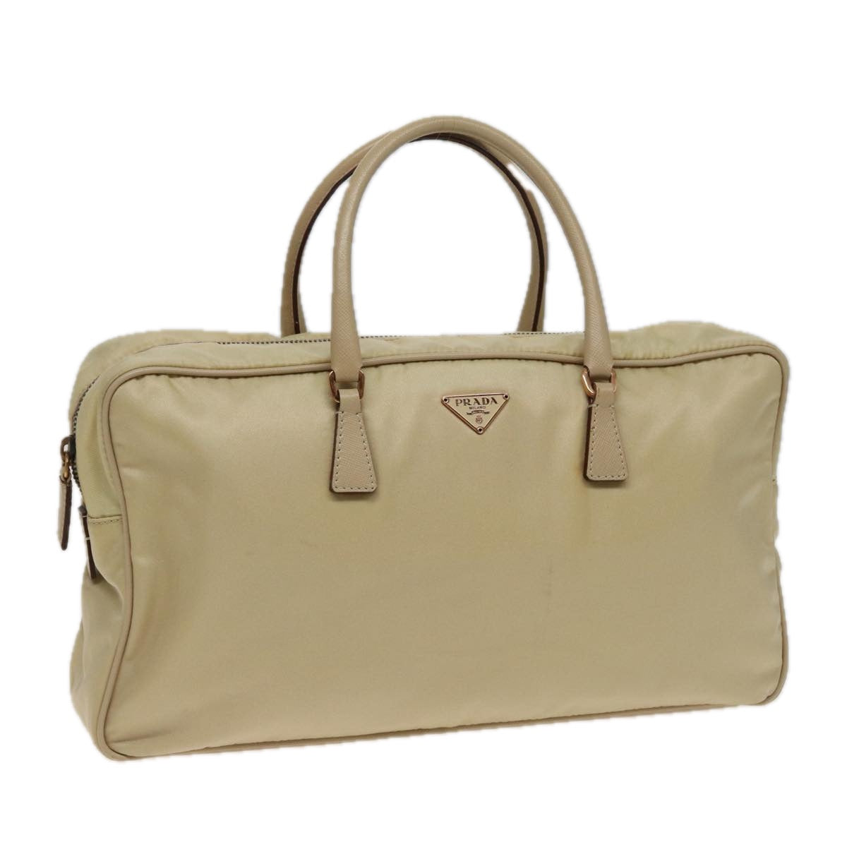 Prada Hand Bag Auth Nylon Cream Travel Bag Cream Auth 79109