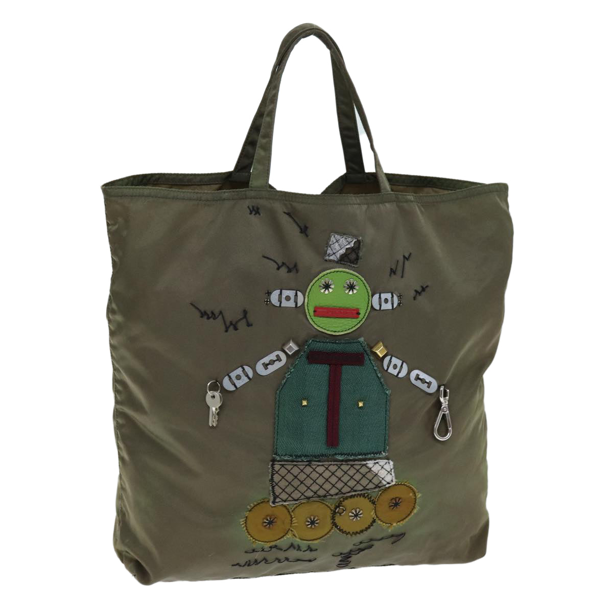 Prada Robot Tote Bag Khaki Auth Nylon
