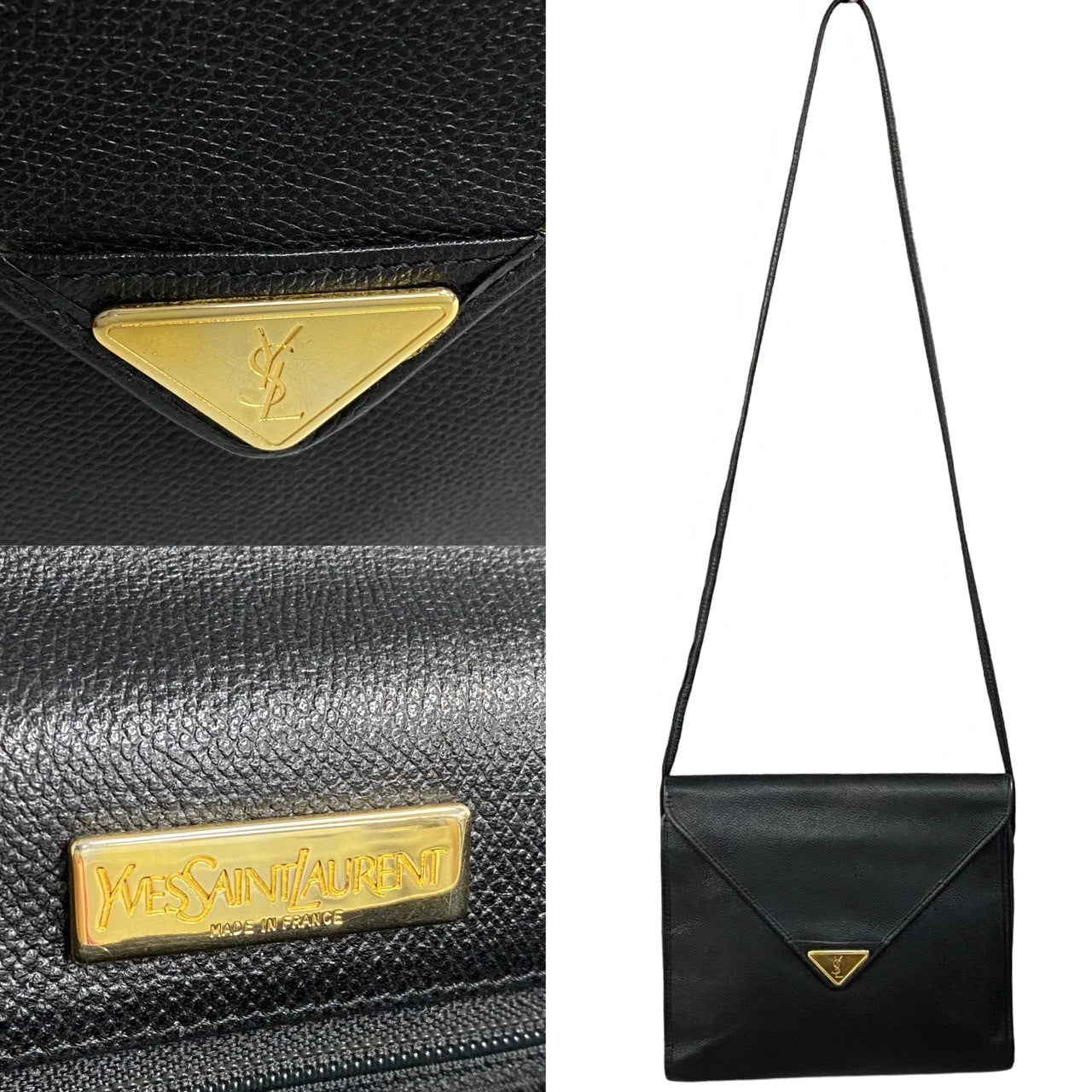 YSL Saint Laurent Shoulder Bag Women Leather Black Logo 791E791 33101