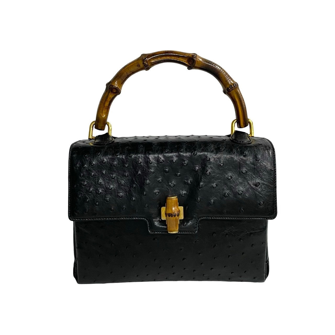 Gucci Bamboo Ostrich Handbag Leather Travel Bag