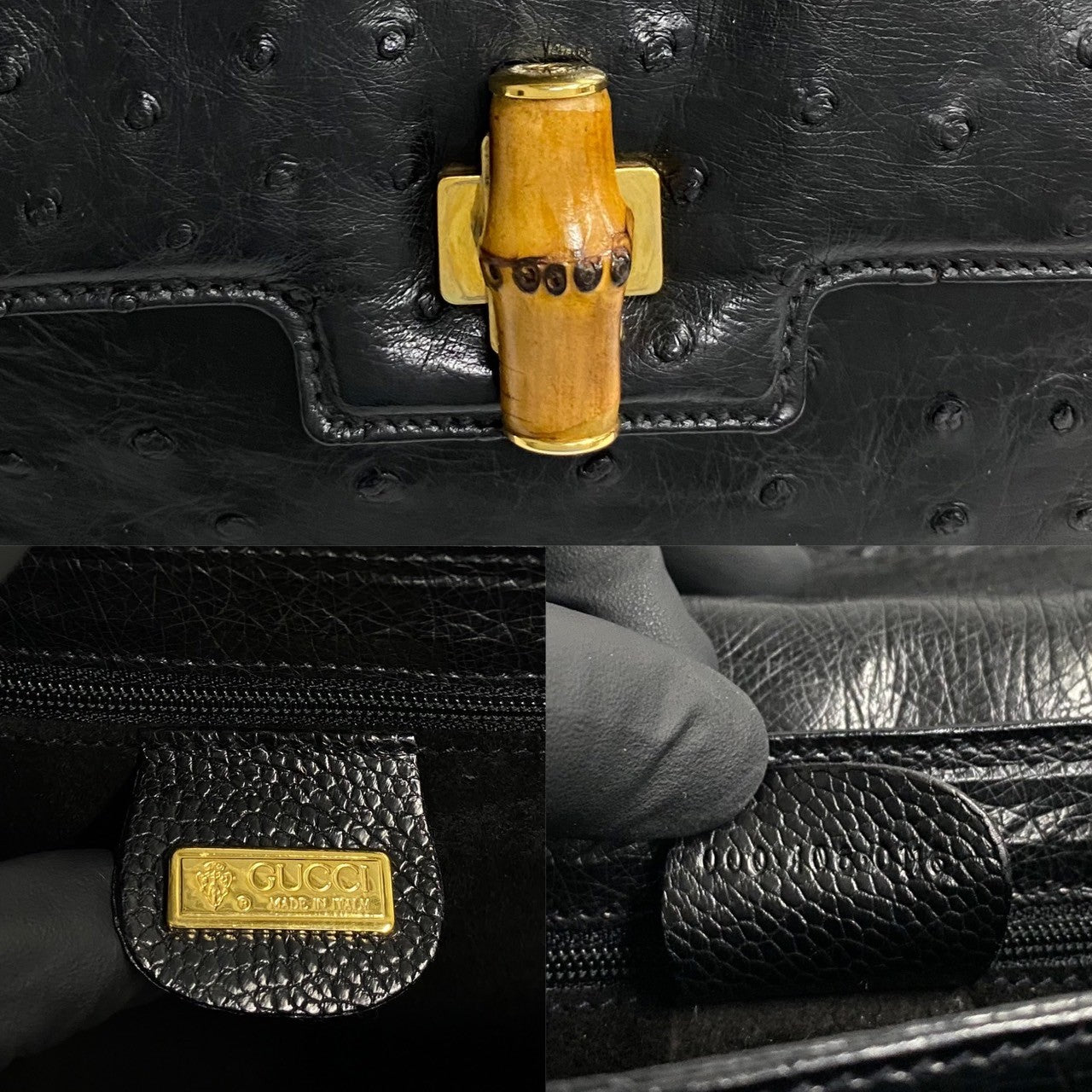 Gucci Bamboo Ostrich Handbag Leather Travel Bag