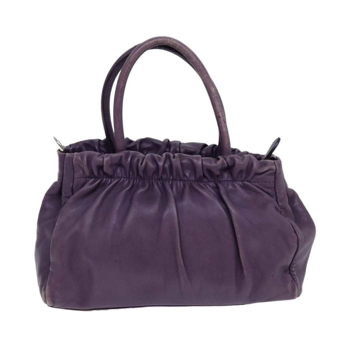 Prada Hand Bag Auth Leather Purple Travel Bag