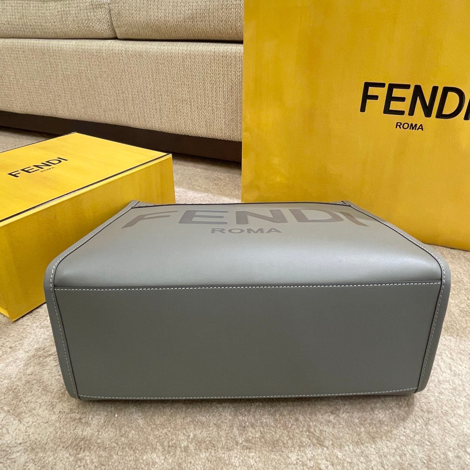 Fendi Wonmen& Ff 8Bh386Atop Qualitylf1Bzc Grey Tote Bag
