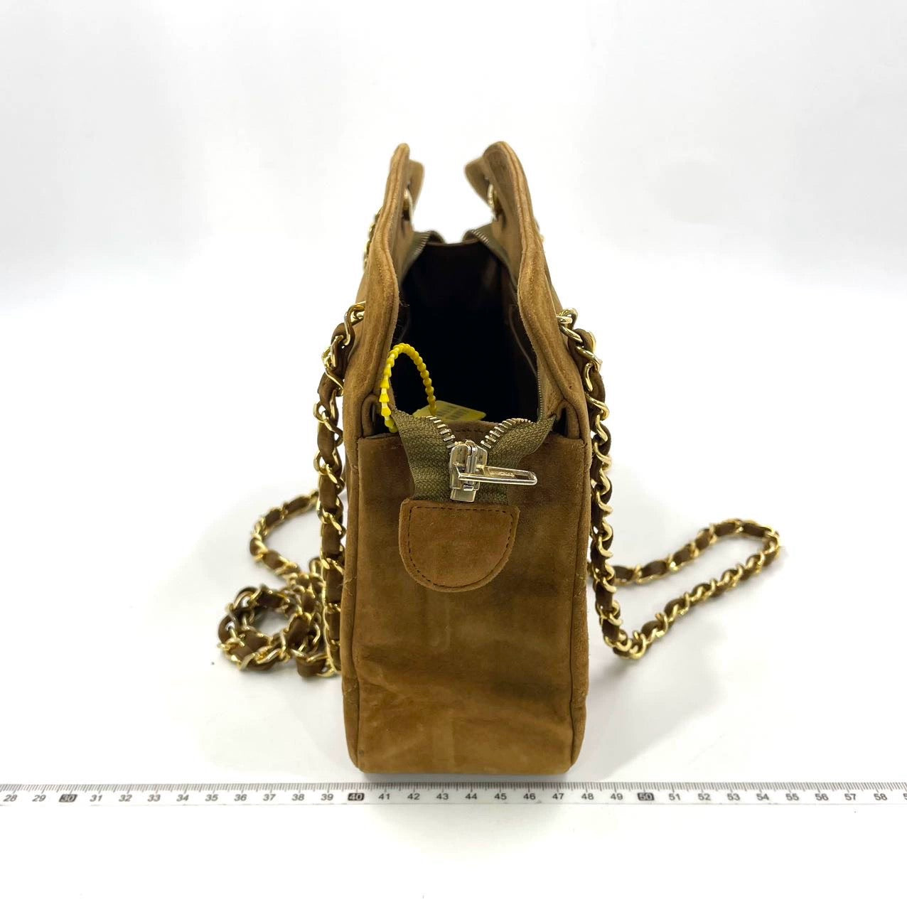 Chanel Matelasse Tan Suede Double Coco Charm Brown Gold Key Chain
