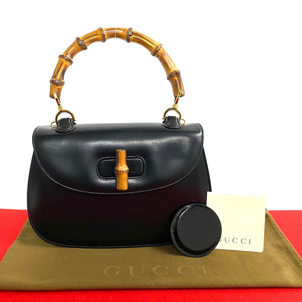 Gucci Bamboo Leather Calfskin Black Travel Bag