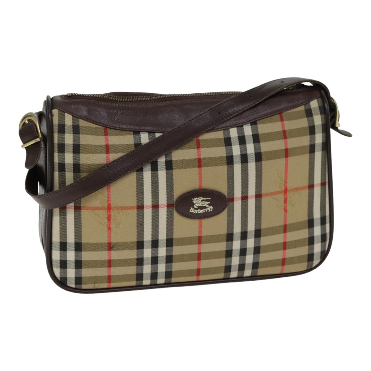 Burberry Luxury ss Nova Check Shoulder Bag Auth Leather Canvas Beige
