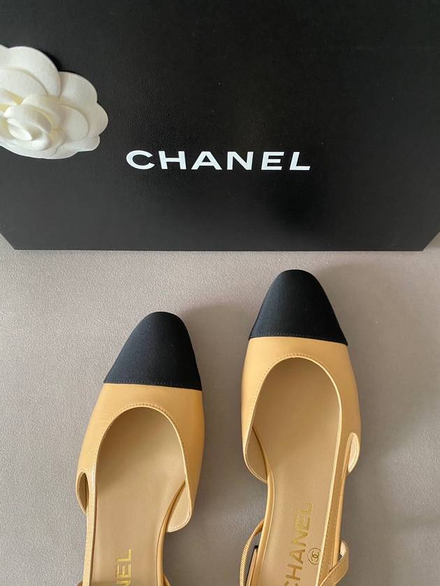 Slingbacks Goatskin Grosgrain & Beige Black Chanel