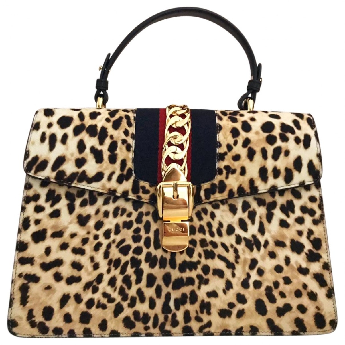 Gucci sylvie beige pony-style calfskin handbag