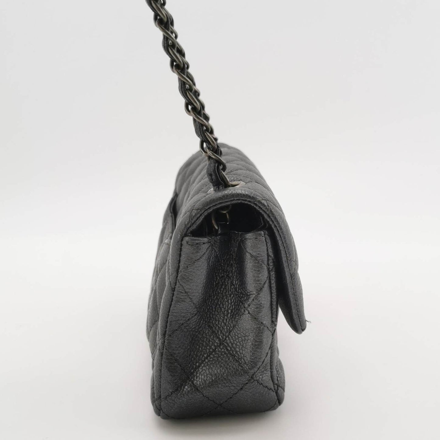 Chanel Classic Flap Rectangular Gunmetal Caviar Grey Leather Crossbody Bag
