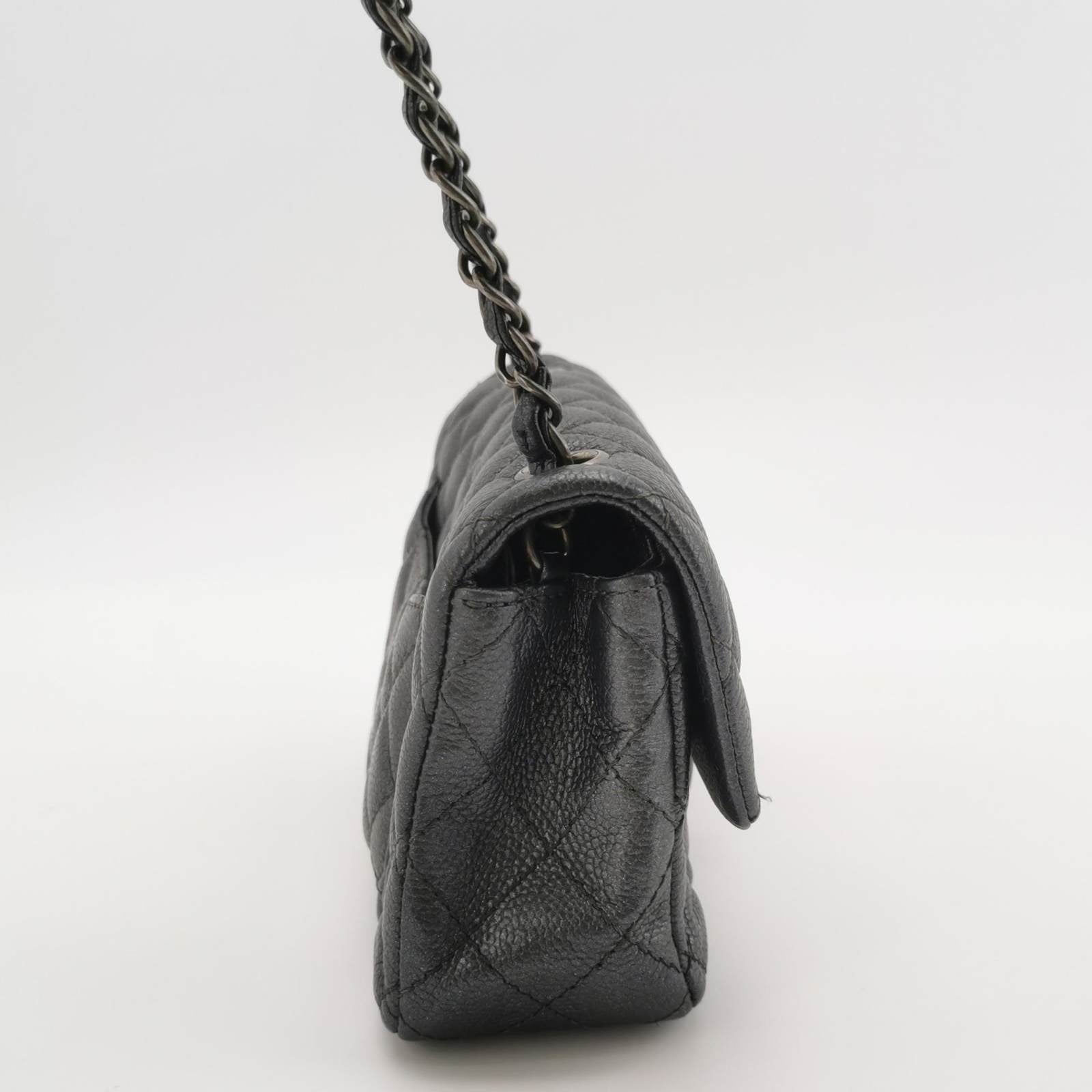 Chanel Classic Flap Rectangular Gunmetal Caviar Grey Leather Crossbody Bag