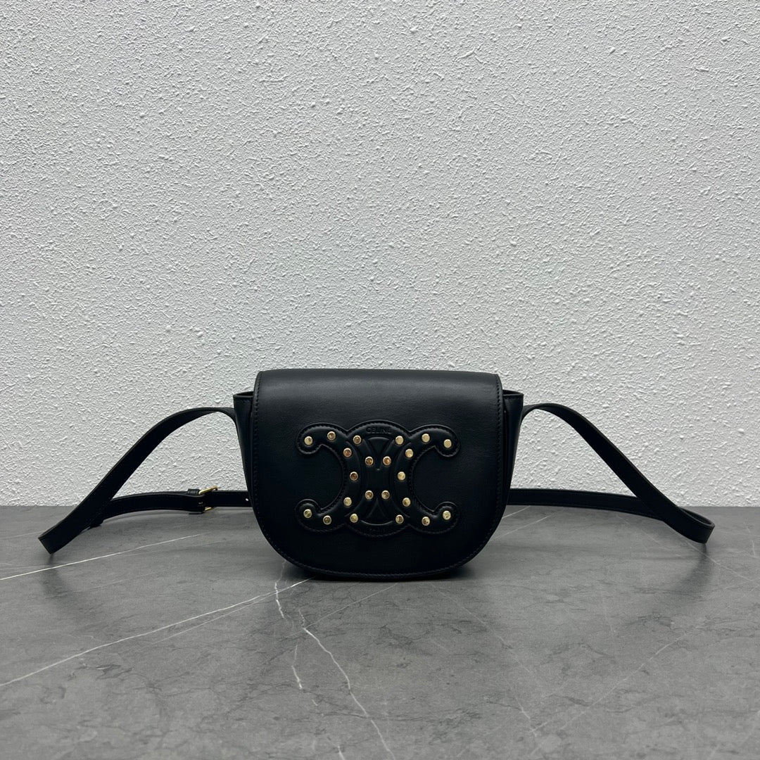 Top Quality Folco Cuir Triomphe With Studs Black Travel Bag 7In19Cm 8136