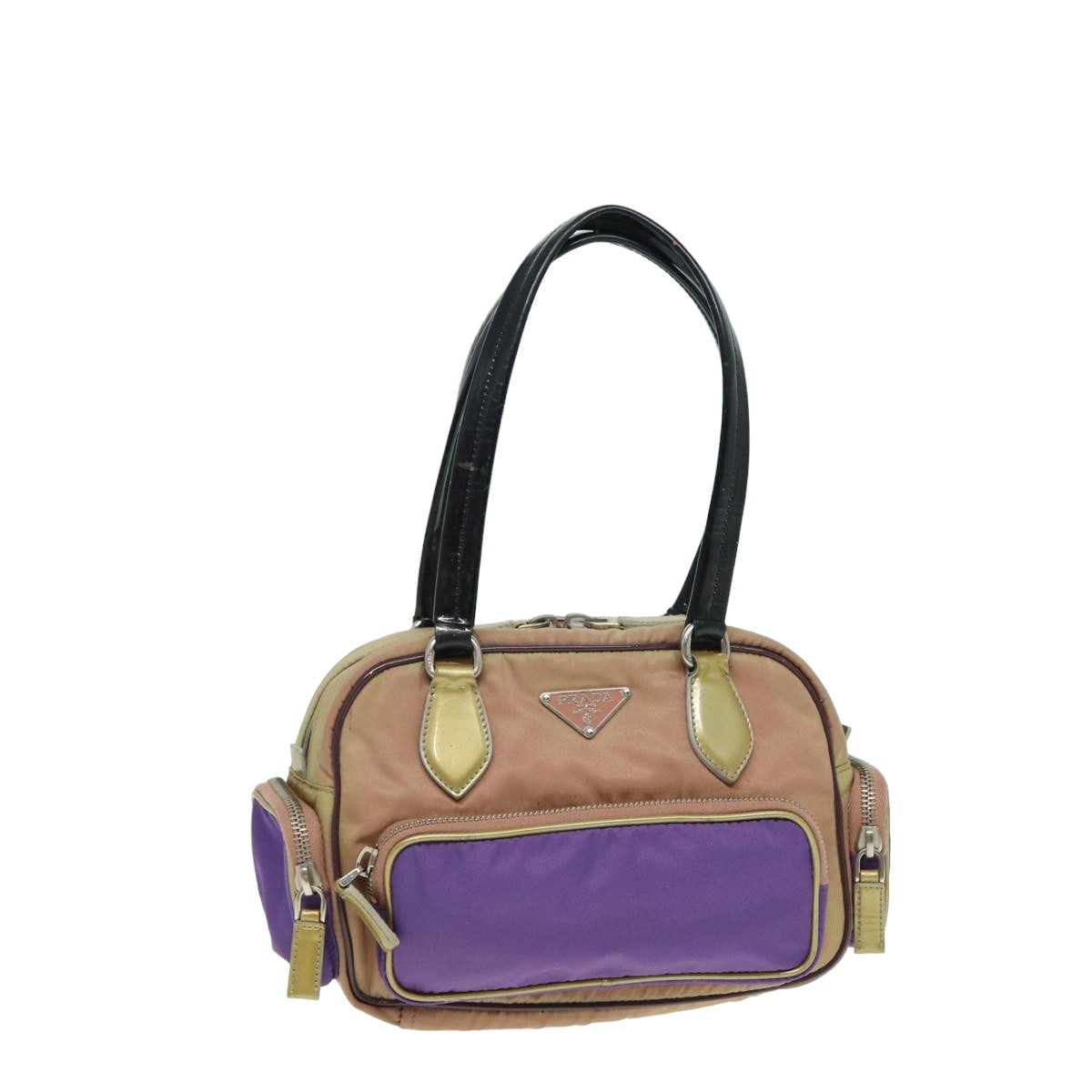 Prada Hand Bag Auth Nylon Gold Purple Travel Bag
