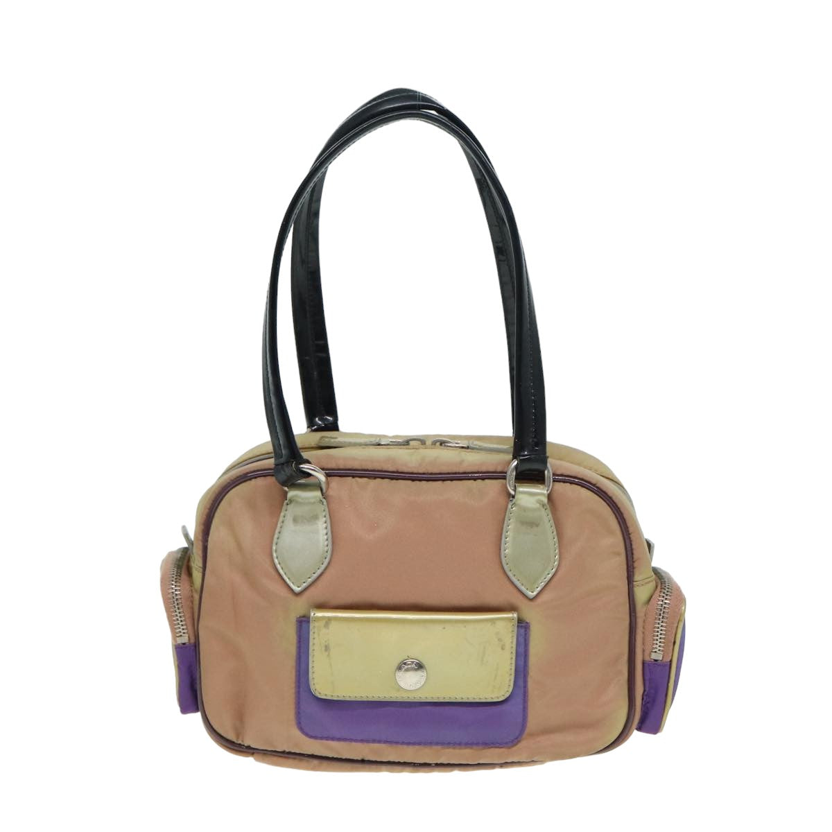 Prada Hand Bag Auth Nylon Gold Purple Travel Bag