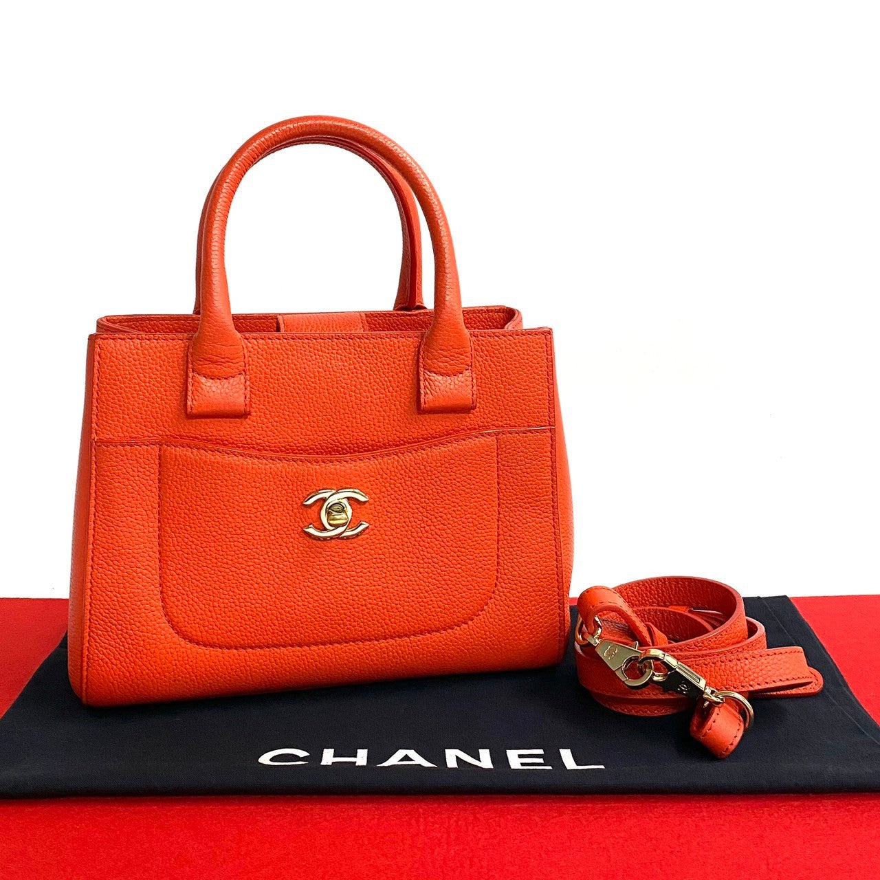 Chanel Matt caviar skin Neo Executive Orange Small Shoulder Bag