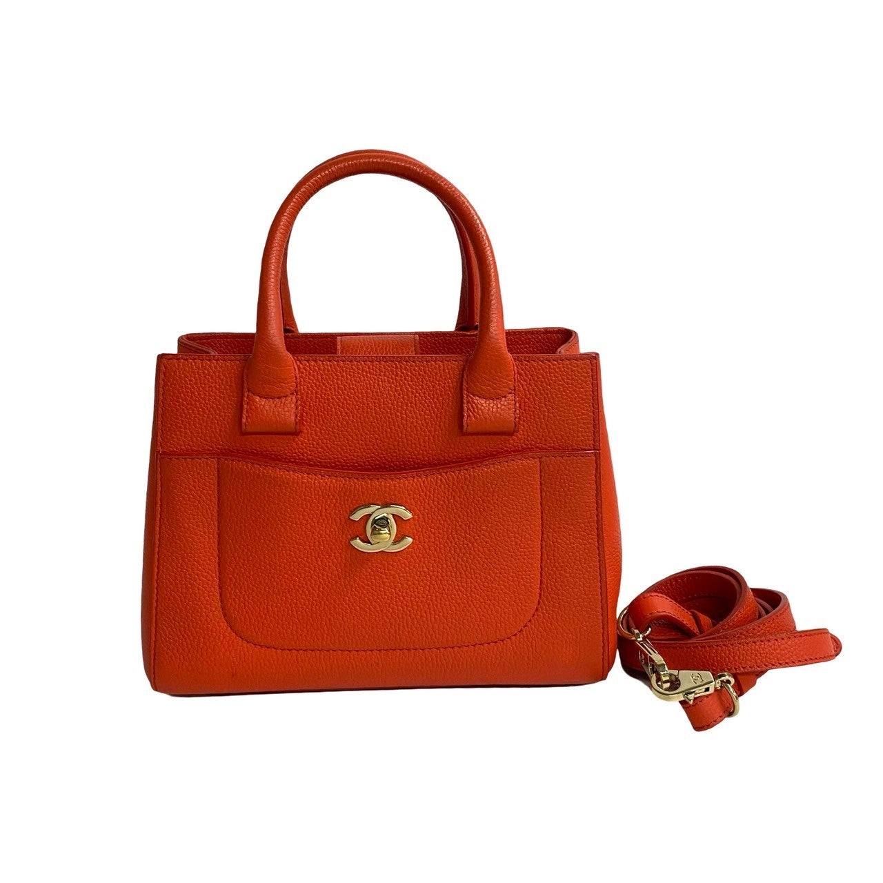 Chanel Matt caviar skin Neo Executive Orange Small Shoulder Bag