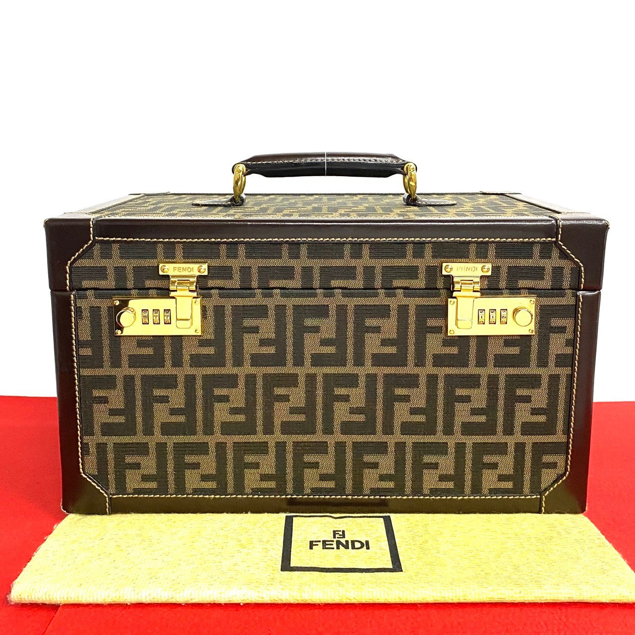 Fendi Handbag Zucca Ff Pattern Women Leather Canvas Brown Travel Bag