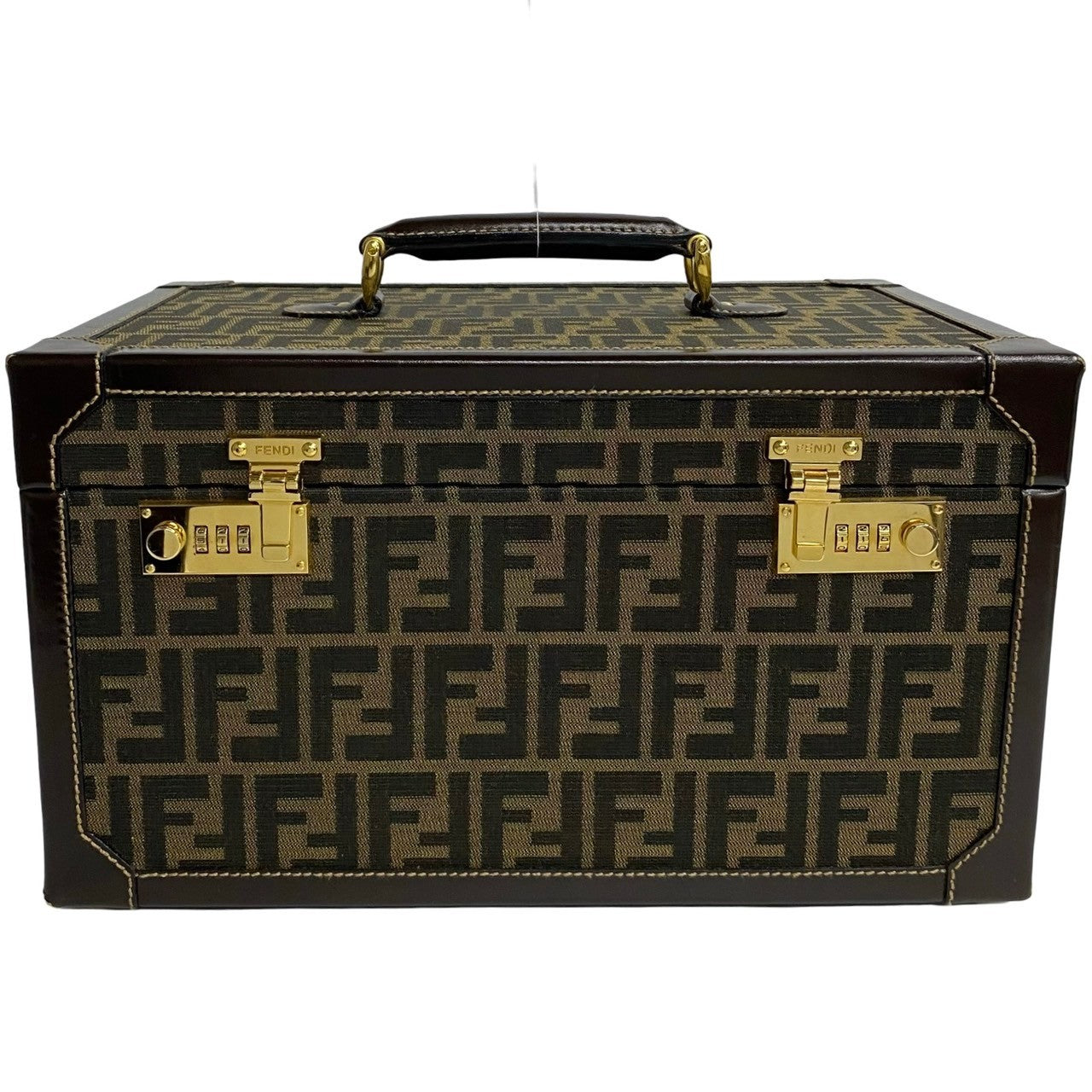 Fendi Handbag Zucca Ff Pattern Women Leather Canvas Brown Travel Bag
