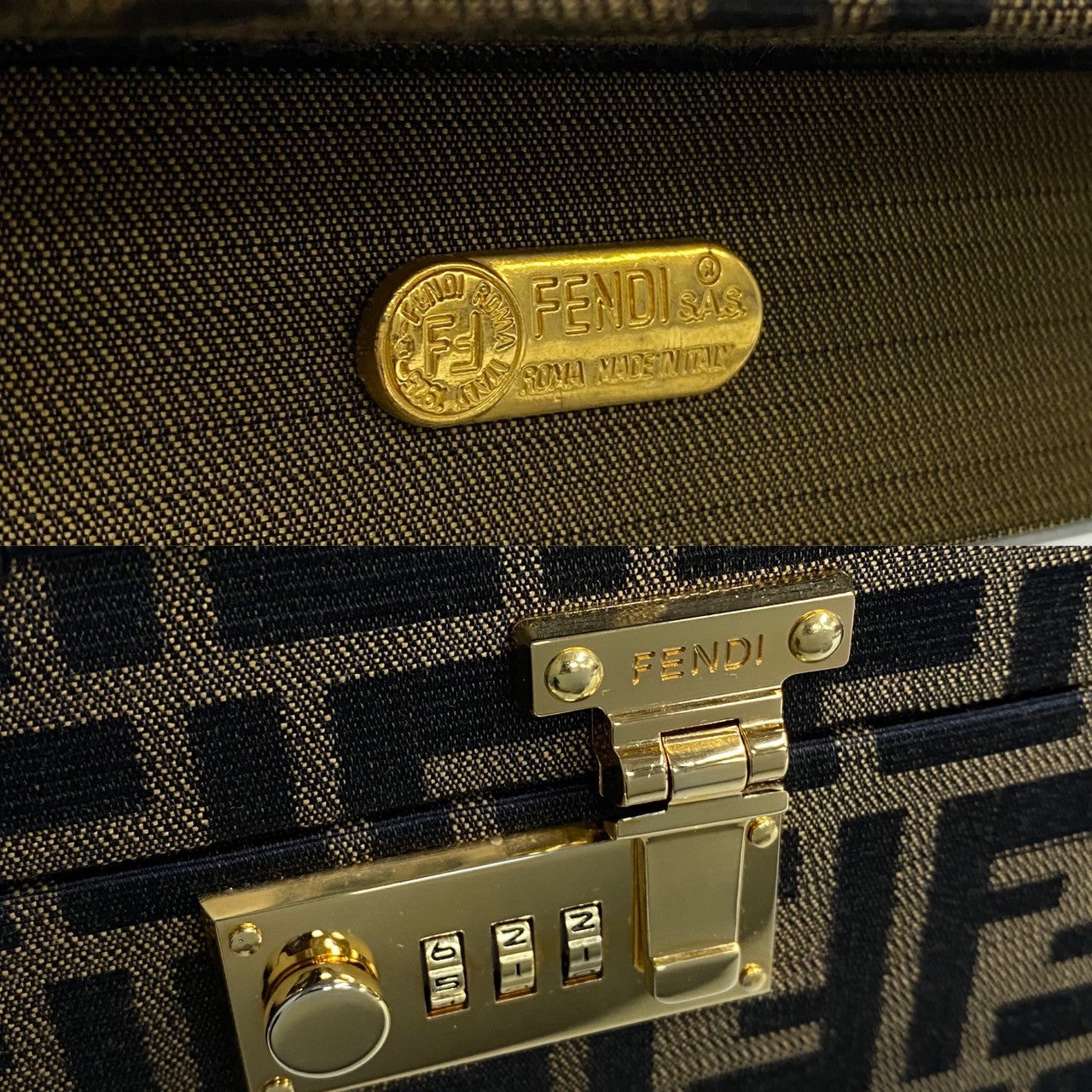 Fendi Handbag Zucca Ff Pattern Women Leather Canvas Brown Travel Bag
