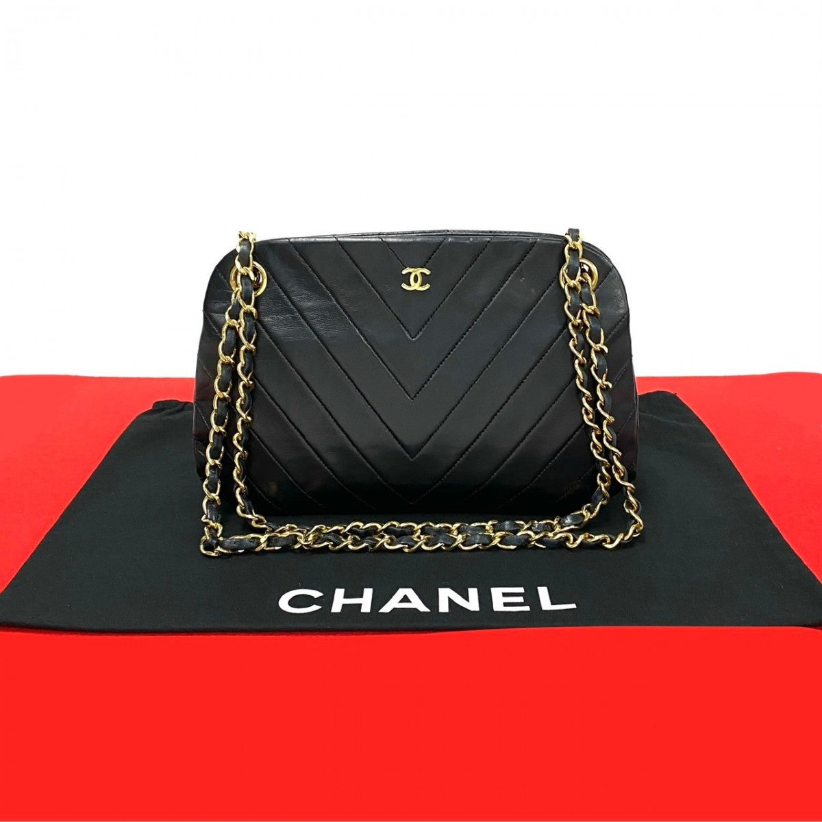 Chanel lambskin COCO Mark Vstitch Black Shoulder Bag 796G796